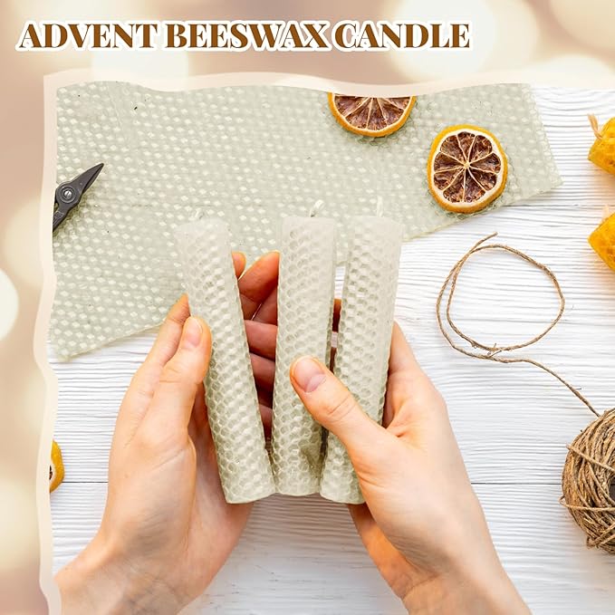 Yuntau 24 Pcs Beeswax Candle Making Kit Ivory Natural Beeswax Sheets DIY Set Include Honeycomb Sheets and Cotton Wicks for Craft Gift Kids Adults Fun Project