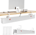 Litwaro Under Desk Cable Management Tray No Drill, 40.6" Cord Organizer with Clamp for Standing Desk, Premium Fabric Cable Tray with Wire Management for Office Home, White