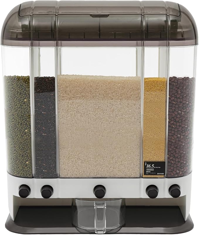 5 Grid 33lbs Dry Grain and Rice Cereal Dispenser Grain Storage Container Dispenser with Lid, Beans Dispenser