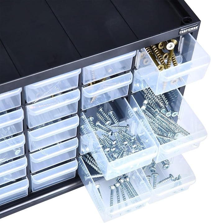 CRAFTSMAN Storage Organizer, 30 Small Drawer Modular Storage System, Easily Stackable (CMST40730), Plastic, Black, White
