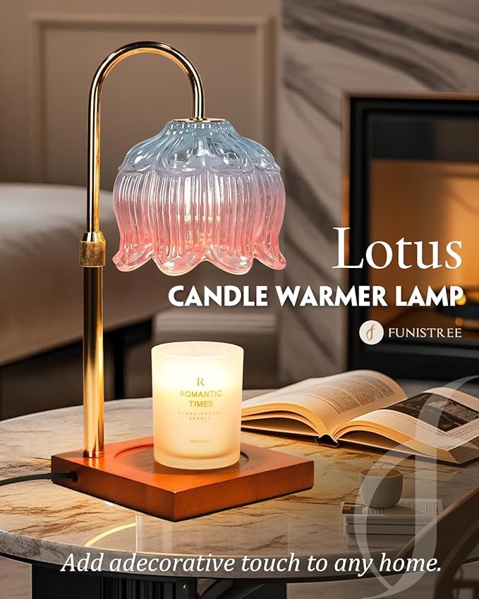 Candle Warmer Lamp with Timer & Dimmer, Candle Lamp Warmer Adjustable Height, Mothers Day Birthday Gifts for Women Mom, House Warming New Home Bedroom Decor, Lotus Flower Wax Warmer for Jar Candles