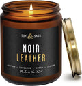 Noir Leather Candle I Scented Black Candles for Men or Women - Leather, Cardamon & Jasmine Soy Wax Mens Candle - Essential Oil Infused I Gifts for Men I Long 50Hr Burn, 9oz I Made in USA