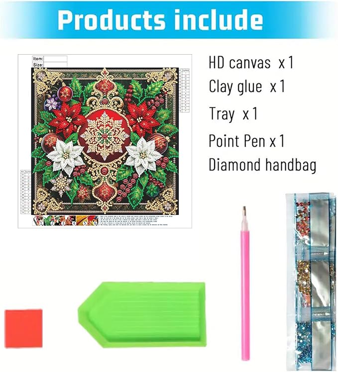 Xmas Flower 5D Special Shape Diamond Art Kits for Beginners, Christmas Winter Theme Diamonds Painting Kits for Adults,DIY Crystal Rhinestones Diamond Paintings for Home Wall Decor 12×12Inch