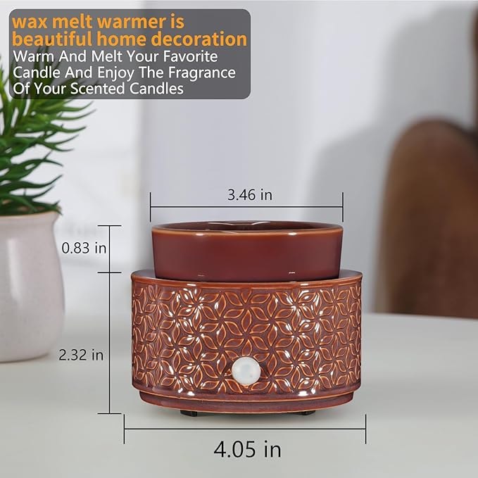nawaza Ceramic Wax Melt Warmer, 4-in-1 Electric Fragrance Candle Wax Melter and Wax Cubes for Home Office Bedroom Aromatherapy Essential Oil Burner as Birthday Gifts for Women Mom Girl(Dark Brown)