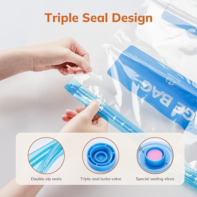 Vacuum Compression Storage Bags for Clothes - 6 Pack Reusable Space Saver Bags for travel (2 Large + 2 Medium + 2 Small)