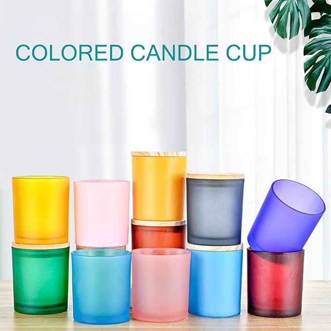 Candle Jars for Making Candles - Candle Making Kit & Supplies - Glass Jars with Lids - Candle Containers - Glass Candle Jars - Decorative Aesthetic Colored Frosted Glass Candle Cups with Wooden Lids