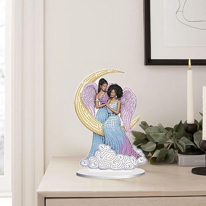 antor Diamond Painting Desktop Ornament Kit, Acrylic Tabletop Diamond Art Ornaments Decoration, Black Angel Crystal Diamond Painting Figurines Table Top Home Office Decor DIY Crafts Gift
