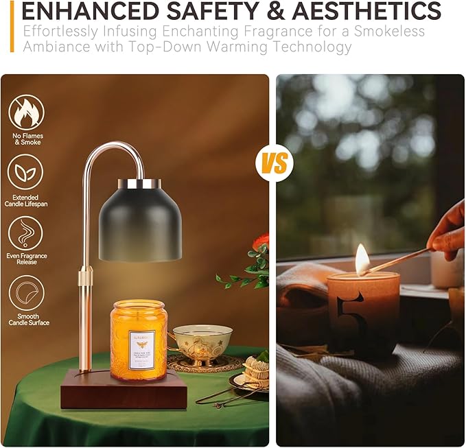 TOACSUCP Candle Warmer Lamp with 3 Bulbs, Adjustable Height Dimmable Candle Warmer with Timer, Compatible with Large Jar Candles, Candle Lamp with Charming Gift Box Ribbon for Her/Him(Black)