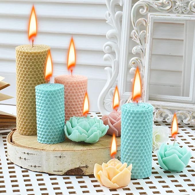 8x8 Inch Beeswax Sheets for Candle Making, 21 PCS Beeswax Candle Making Kit for Adults, 7 Macaron Colors Beeswax Honeycomb Sheet with Cotton Wick for DIY Craft Gift