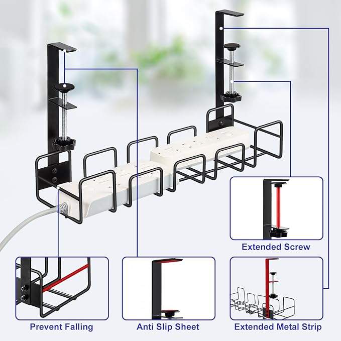 OneLeaf 2 Pack Cable Management Tray, No Drill Wire Management Rack, Office Wire Organizers for Cords, Computer Desk Accessories, Under Desk Organizer with Cable Organization