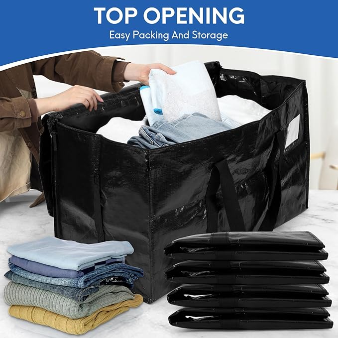 2-Pack Extra-Large Heavy-Duty Storage Totes with Reinforced Handles, Durable Zippers & Waterproof Material — Perfect for Space-Saving, Moving, Shipping and Travel (Black)