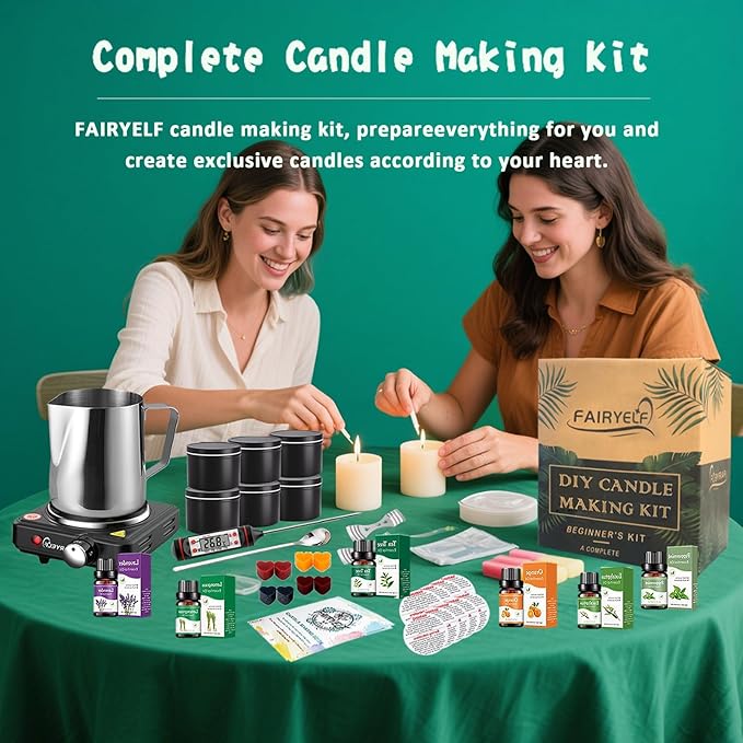 FAIRYELF Candle Making Kit for Adults with Soy Wax Wax Melter, Complete Candle Making Supplies, DIY Starter Scented Candle Wax Kit, Perfect as Home Decorations