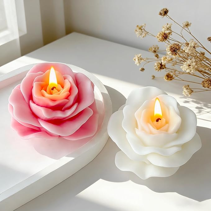 Petal Flower Rose Peony Tulip Cylinder Candle & Resin Mold - Resin Casting Silicone Molds for Home Decor & Candle Making Wave Spiral Mold