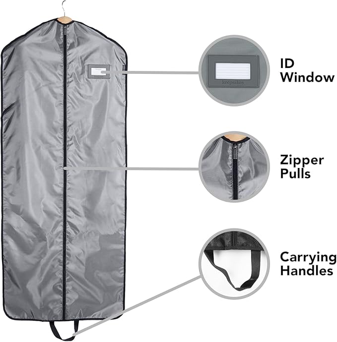 Covermates Keepsakes Garment Bag Set for Closet Storage and Travel – Breathable Suit and Dress Bags with ID Window and Carrying Handles – Heavy-Duty Hanging Wardrobe Protection Set, Grey