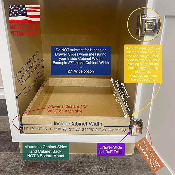 Sublime Design | Pull Out Tray | Baltic Birch Drawer for Kitchen Cabinets | Slide Out Shelves | Roll Out Cabinet Organizer (32" WIDE)