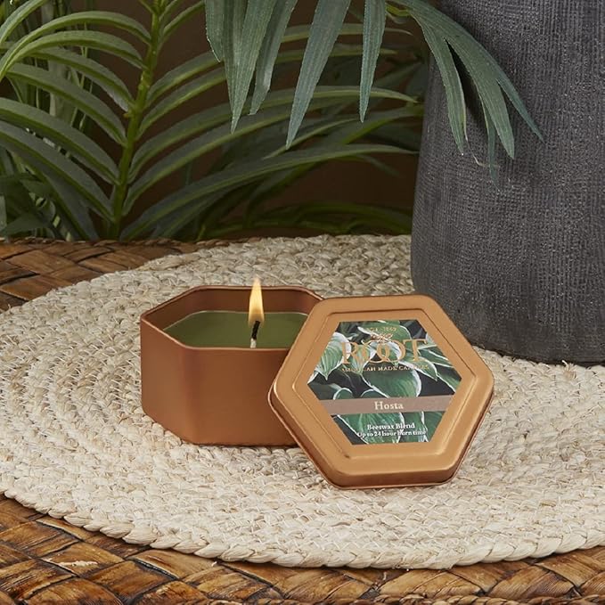Root Candles Scented Candles in Travel Tin 24-Hour Honeycomb Traveler Handcrafted Beeswax Blend Candle, 4-Ounce, Hosta