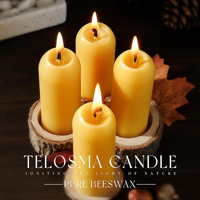 30 Pack Natural Thin Beeswax Pillar Candles - 1.3 inch Wide Dripless Bees Wax Candles, Smokeless Clean Burning for Home, Meditation, Relaxation, Emergency & Power Outages (Premium Yellow Beeswax)
