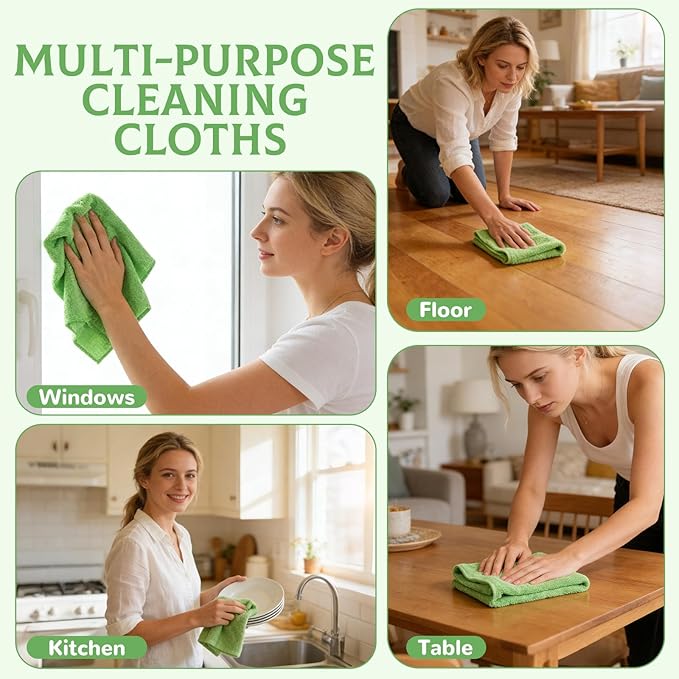 6 Pcs Extra Large Microfiber Cleaning Cloth Reusable Microfiber Towels Thick Washable Cleaning Towel for Home Office Windows Floors and Cars, 30 x 20 Inch (Green)