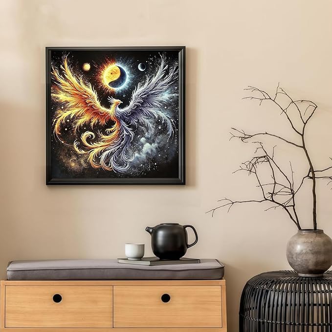 cviokrdu Phoenix Diamond Art Kits for Adults, Sun and Moon Diamond Painting Kits for Adults, Moon Round 5D Gem Painting Kit Arts for DIY Crafts Gift Home Wall Decor 14x14inch