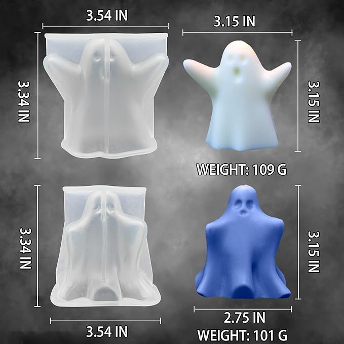 2 Pcs Ghost Candle Mold Halloween Resin Casting Silicone Mold for DIY Aromatherapy Candles Wax Plaster Polymer Clay Decoration