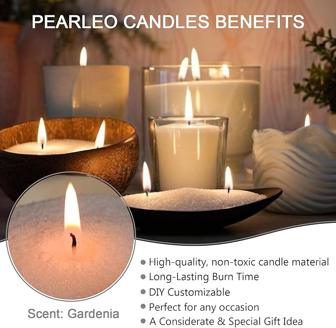 Pearled Candle 18oz(1.1lb) -White Gardenia Whisper Scented with 30 Cotton Wicks Refillable Pearl Candles Long Lasting Powder Candles up to 110 Hours Perfect for Home Decorative DIY