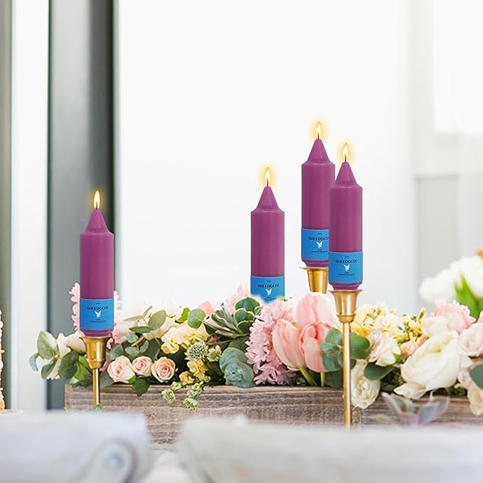 Handmade Unscented Taper Candles Long Lasting Twisted Purple Candles, 5 Inch Long Flameless Smokeless Design Elegant for Home Décor Weddings Festive Seasons