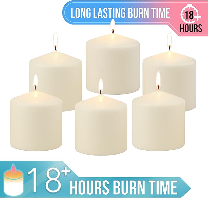 Stonebriar Unscented Pillar Candles – 80 Hour Burn Time, Long-Lasting Wax Candles for Weddings, Holidays, Home Décor & Special Events, Pack of 6, Ivory, 3" x 3