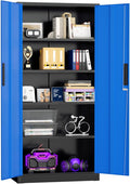 Superday Metal Storage Cabinets, 71" Storage Cabinet with Locking Door, Tall Garage Cabinet with 2 Doors and 4 Adjustable Shelves for Home Office, Classroom, Easy Assemble(Black Blue)