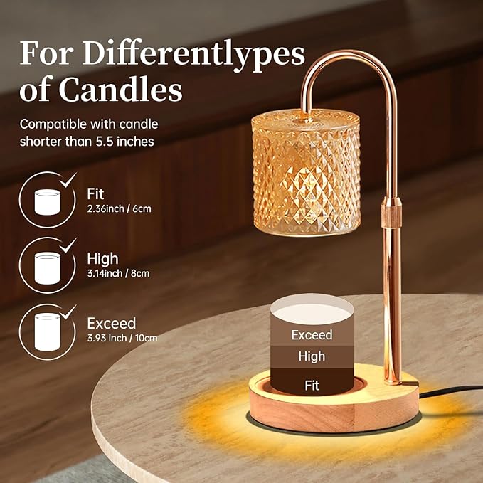 Candle Warmer Lamp with Timer Dimmable, Adjustable Height, House Warming Gifts New Home Decor, Mothers Day Birthday Gifts for Mom Women, Bedroom Decor with 2 Bulbs (Modern Geometric)