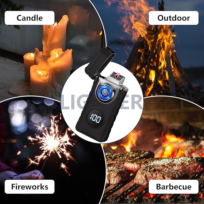 SKRFIRE Electric Lighter - Windproof, Plasma-Flame Arc Lighter, Rechargeable USB, Battery Indicator (Matte Black)