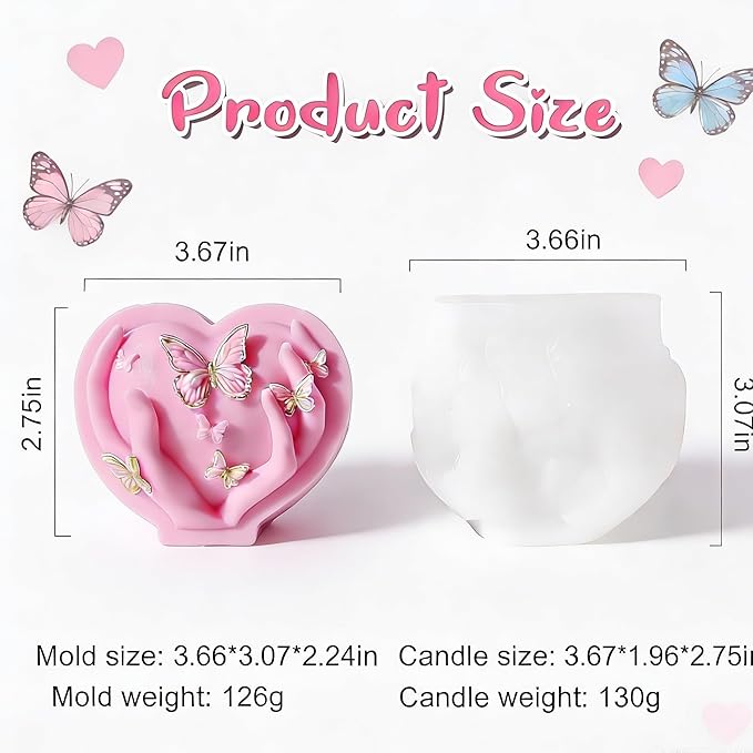 Valentine Heart Candle Mold,3D Handheld Heart Candle Silicone Molds, Silicone Mold for Candle Making, DIY Handmade Soap, Resin Crafts, Home Decor, Valentine's Day Gift