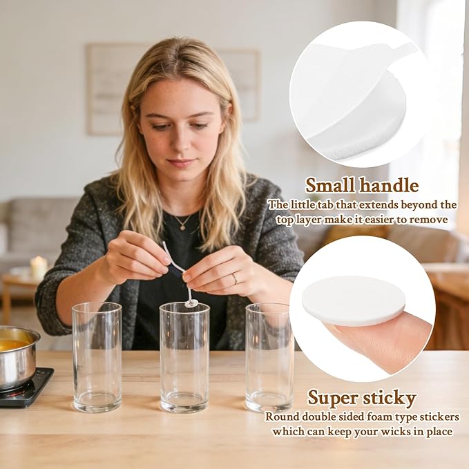 RAINFLOW 720 Pcs Candle Wick Stickers - Candle Making Kit,Candle Making Supplies,Double Sided Stickers with The Little Tail for DIY Homemade candlemaking,Hot Wax Stickers for Candle Making