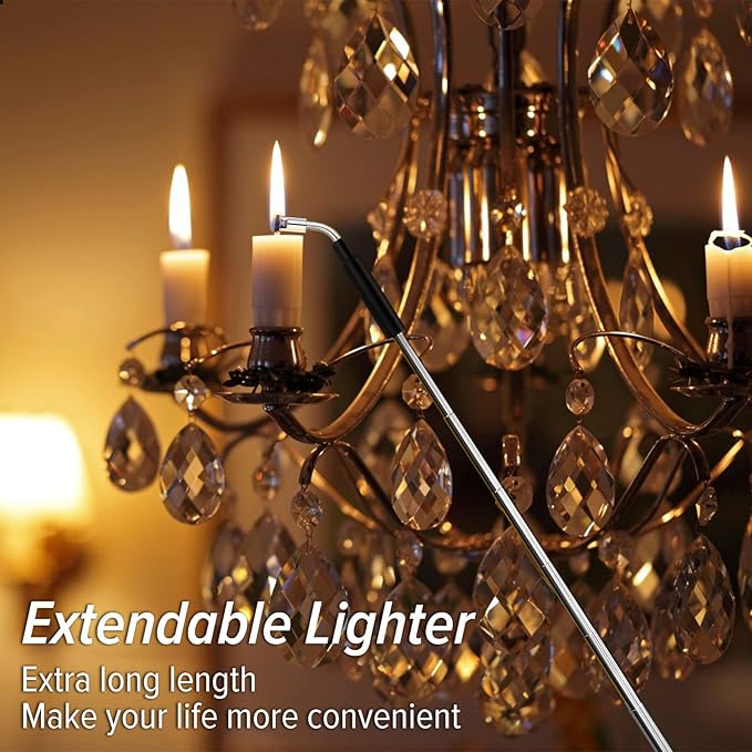Electric Arc Flexible Neck Long Lighter,Retractable Length 11.4in to 27.55in,Rechargeable Windproof USB Lighter,360° Rotated Ignition Port, Lighters for Candle Fireplace Pilot Light BBQ Grill Silver