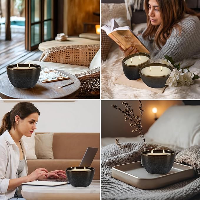 2 Pack of 2-Wick citronella Candles in Black Ceramic Jars, Long Burning, Summer Companion Ideal for Indoor Outdoor,Camping, Backyard, Home Decoration,Party.
