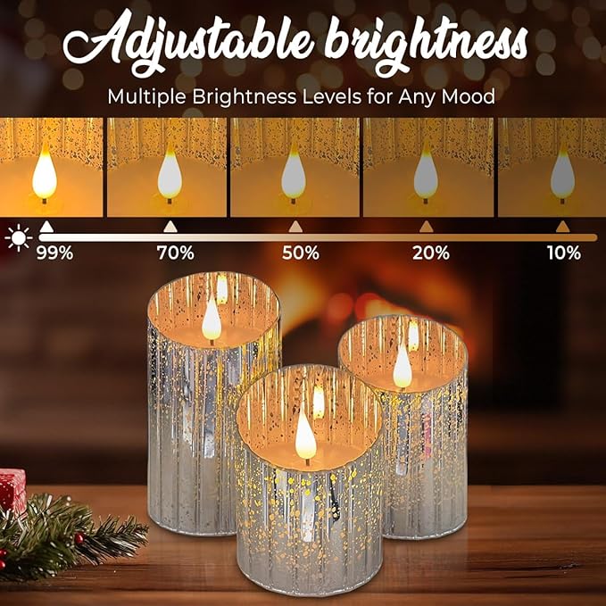 Rechargeable Flameless Candle, Flickering LED Pillar Glass Fake Candle with Remote and Timer, Built-in Battery Real Wax Electronic Candle for Room Decoration, Set of 3