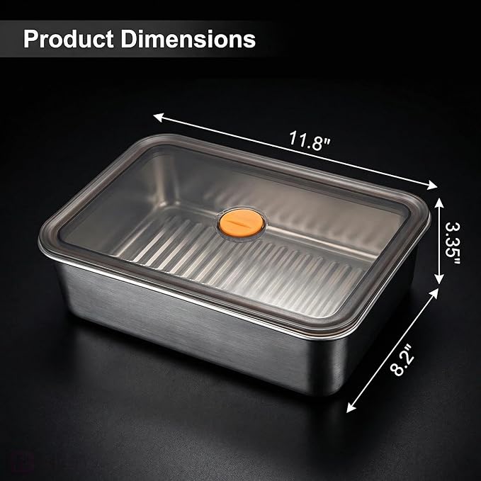 Stainless Steel Food Storage Containers, Silver, Airtight with Vacuum Seal, Stackable Rectangular, 3-Piece Set, BPA-Free Lids, for Meal Prep and Leftovers Storage (deep - 3.3'' Height)