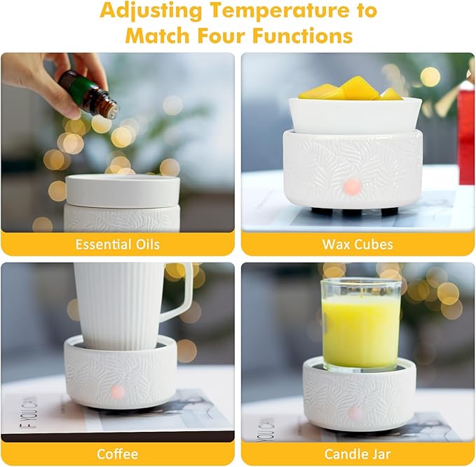 Bobolyn Candle Melts Warmer Burner - Ceramic Essential Oil 3-in-1 Wax Melter with 1 pc Silicone Dish, Timer, Auto Shut Off for Scented Wax Tarts - Aromatherapy for Home, Office, Bedroom & Gifts