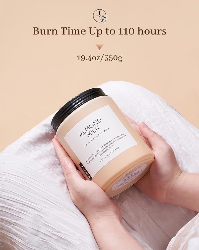 M&SENSE Almond Milk Scented Candles for Home, 19.4oz 110 Hours Long Lasting Non Toxic Natural Organic Soy Wax Relaxing Scented Candle Valentine's Day Gift for Women Men