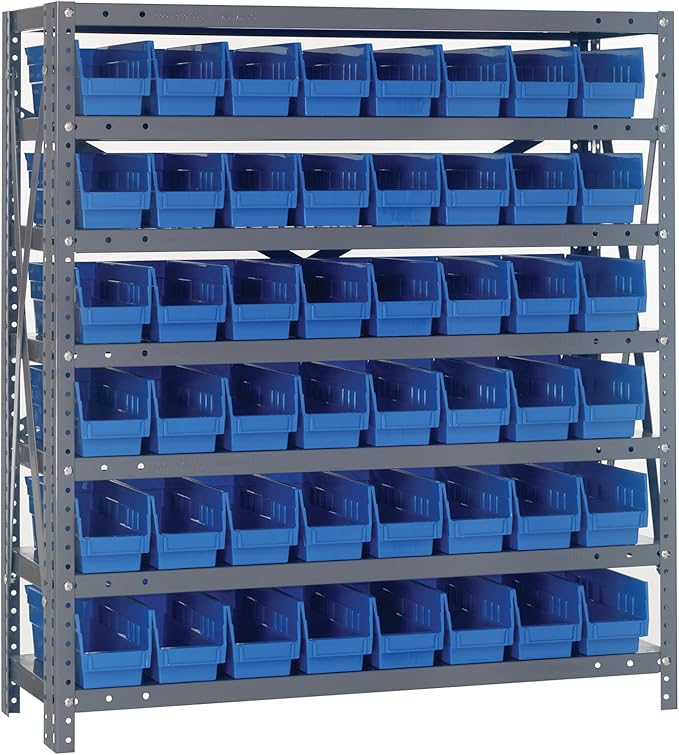 Quantum Storage Systems 1239-101BL Steel Shelving Unit with 4" Shelf Bins, 12" D x 36" W x 39" H, Blue