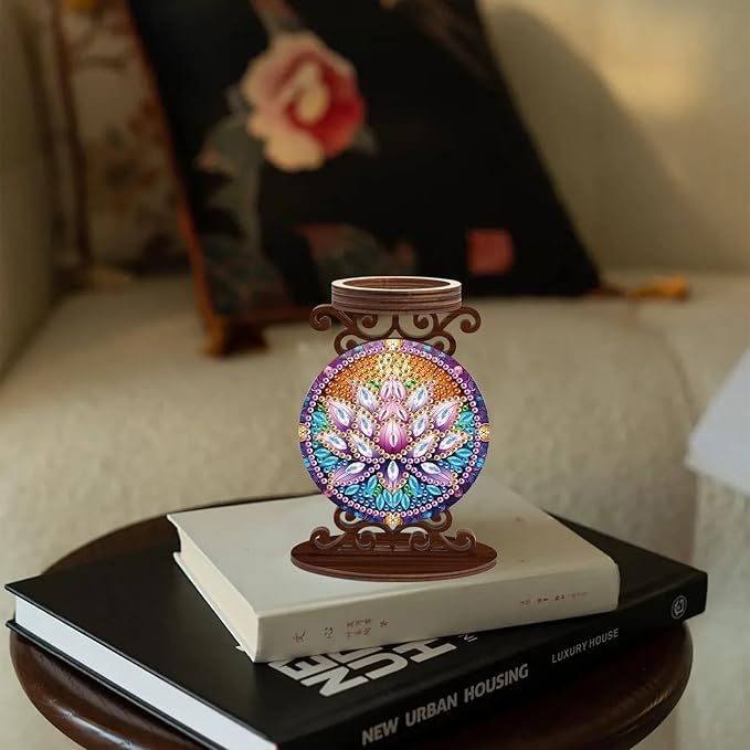 Diamond Painting Candle Plate Diameter 5cm Candle Holder Paint by Numbers Kit Sticks Holder Decor for Pillar Scented Flameless Ball Candles Candle Stand for Table Centerpiece Mandala