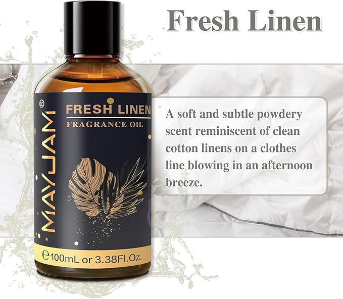 MAYJAM Fresh Linen Fragrance Oils Essential Oil - Fresh Linen Oil for Diffusers, 3.38FL.OZ/100ML Large Volume Fragrance Oil with Premium Glass Dropper