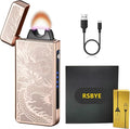 Electric Lighters - Plasma Dragon, USB Rechargeable, Windproof Flame, Butane Free with LED Battery Indication for Candles, Incense, Camping (Gold Dragon)