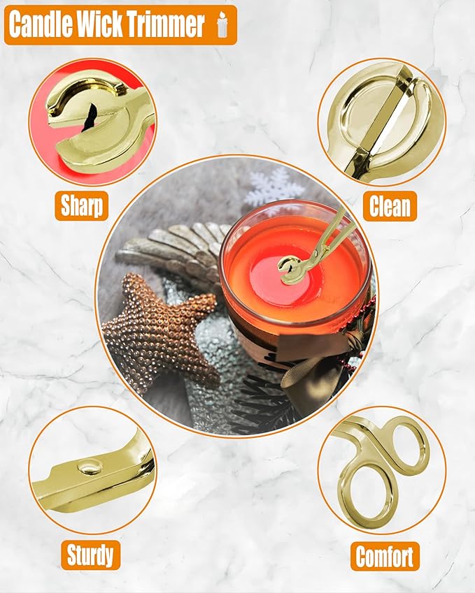 YOUTUOY 5 in1 Candle Accessory Set with Rechargeable Candle Lighter, Candle Wick Trimmer, Candle Wick Snuffer, Candle Wick Dipper, Storage Tray Plate, Candle Care Kit (Gold)