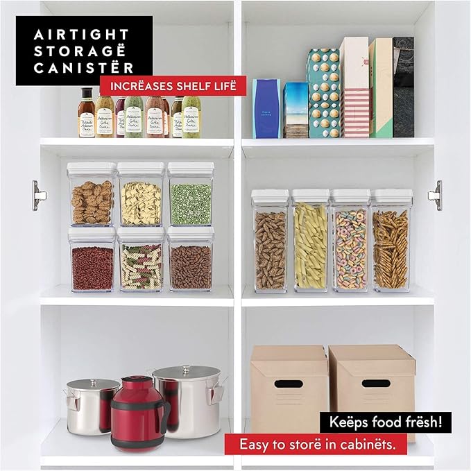 DWËLLZA KITCHEN Airtight Food Storage Containers Set - 10 PC Set - For Kitchen Pantry Organization and Storage - BPA-Free - Clear Plastic Dry Food Canisters with Improved Lids, Keeps Food Fresh.