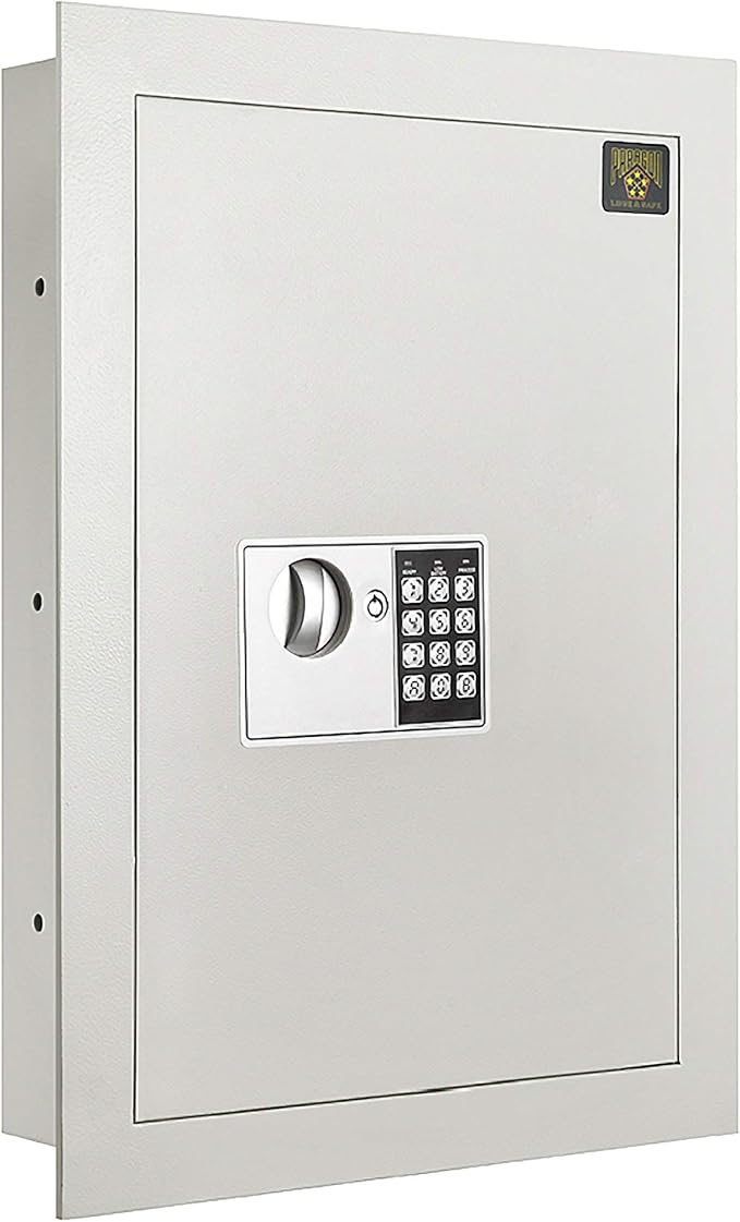 In-Wall Safe with Keypad and 2 Manual Override Keys - Protect Money, Jewelry, and Passports at Home or Business by Paragon Safes (White)