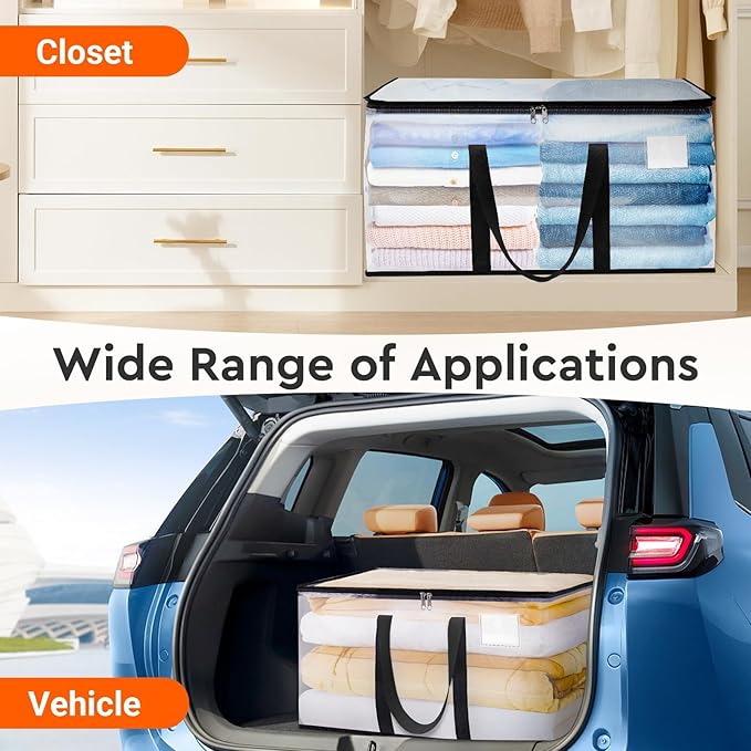 BlissTotes Clear Moving Bags Heavy Duty, 76L Extra Large Storage Bags with Zipper & Reinforced Handles, Waterproof PP Moving Totes for Clothes, Bedding, Comforters, Space Saving Storage (4 Pack)