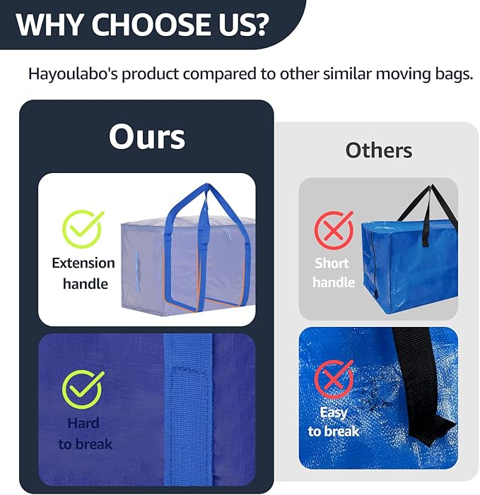 Moving Bags Heavy Duty Extra Large, Moving Boxes, Moving Supplies Essentials, Blue Storage Bins with Lids, Plastic Packing Totes, Storage Bags for Clothes with Handles & Zippers(Blue, 10 Pack)