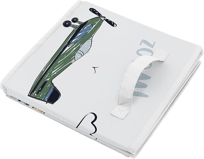 Sweet Jojo Designs Vintage Airplane Boy Collapsible Fabric Storage Cubes Foldable Bins Organizer Boxes Kids Baby Childrens Toys (Set of 2) Grey Green Blue White Yellow Airplanes Plane Transportation