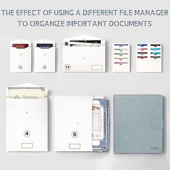 Important Document Organizer, 14 Expandable Pockets, 13 Card Slots, Document Organizer for A4 Paper/Letterhead/Cards, with 2 Label Stickers, Suitable for Home, Office, School Use (Dark Gray)