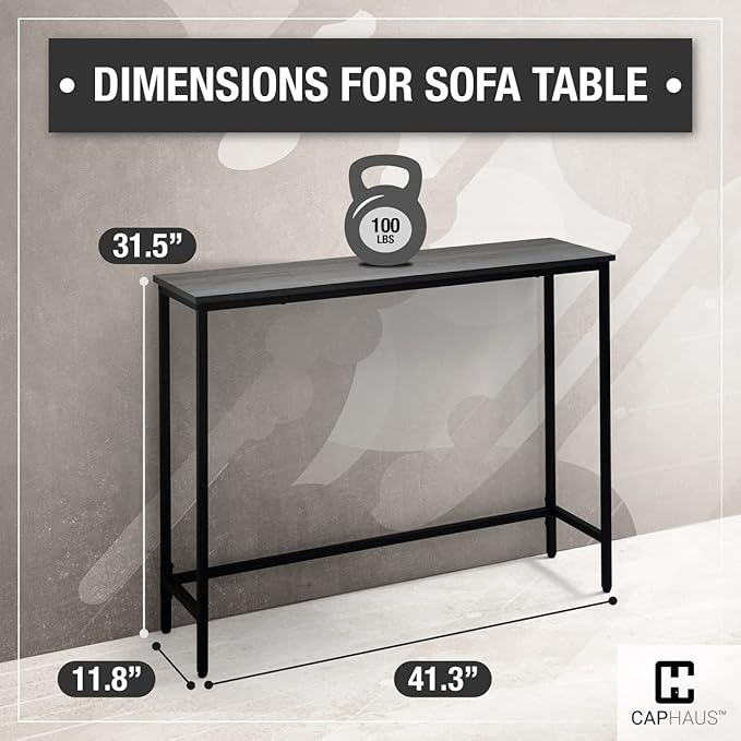 CAPHAUS 41” Classic Console Table for Entryway, Modern Sofa Tableau for Living Room, Industrial Console Mesa, Snack Entrance Table for Hallway, Accent Behind Couch Plant Table, Grey Oak